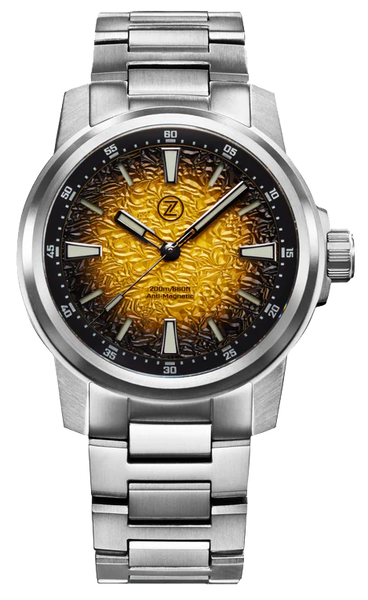 Zelos Aurora Field 42mm Ti Hammered Yellow - SeriousWatches.com