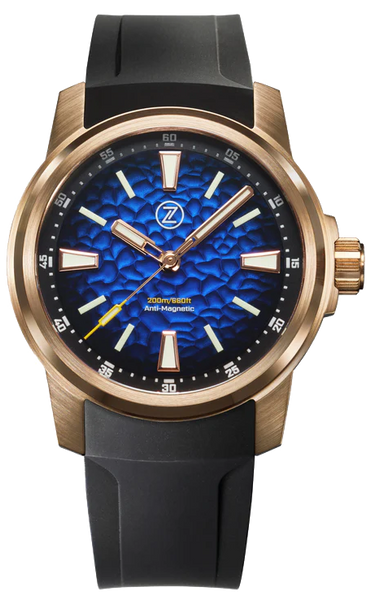 Zelos Aurora Field 38mm Bronze Hammered Blue - SeriousWatches.com Zelos Aurora Field 38mm Bronze Hammered Blue - SeriousWatches.com