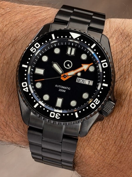 Islander Watch Automatic Dive Watch Black Dial DLC #ISL-34