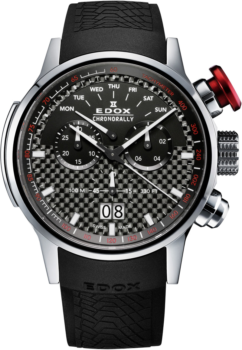 Edox men's 38001 tin ain chronorally analog display swiss quartz black watch on sale