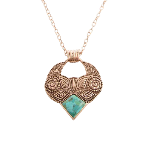 Barse Art Deco Turquoise Copper Chain and Turquoise Pendant