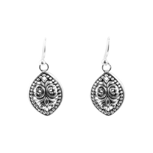 Barse Beaded Scrolled Sterling Teardrop Earring
