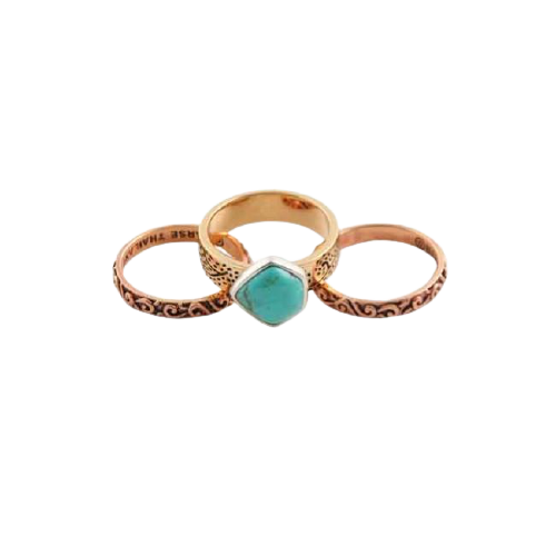 Barse Bronze Copper and Turquoise Stack Ring