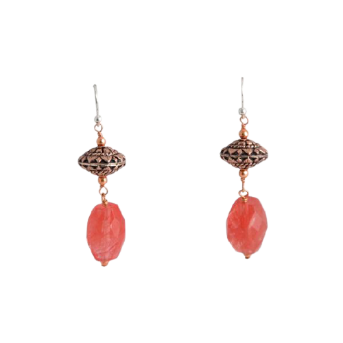 Barse Copper Bali Bead and Cherry Quartz Earring