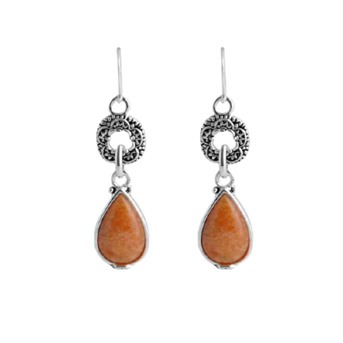Barse Delicate Orange Jade Teardrop Earring