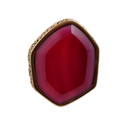 Barse Hammered Bronze Statement Ring - Pink Agate