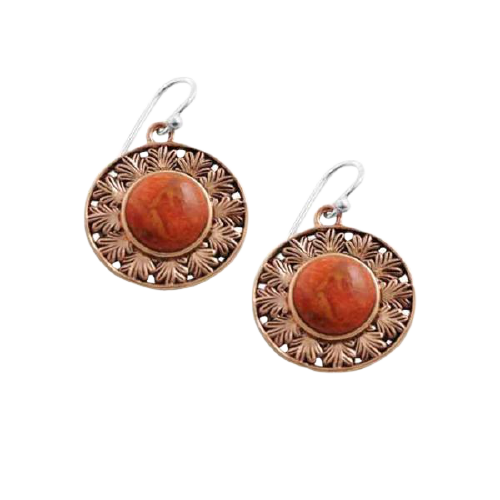 Barse Leaf Motif Copper and Sponge Coral Earring