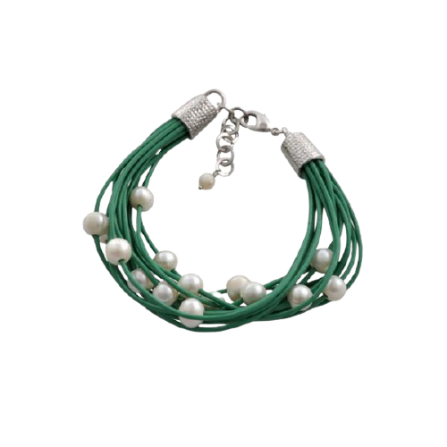 Barse Leather 'n' Pearls Good Times Bracelet-Green