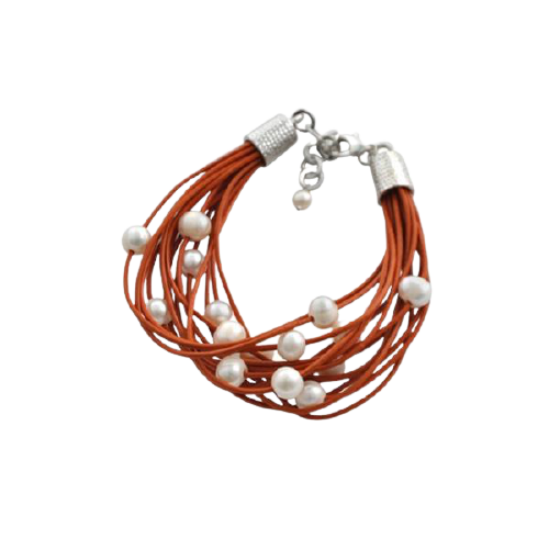 Barse Leather 'n' Pearls Good Times Bracelet-Orange
