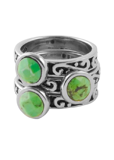 Barse Round Lime Turquoise Triple Ring Silver