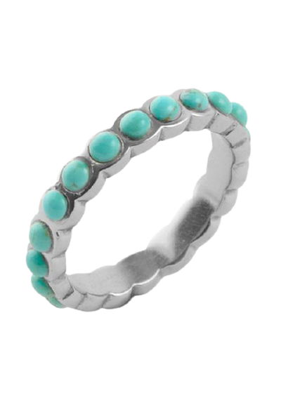 Barse Single Turquoise Band Stack Ring Silver