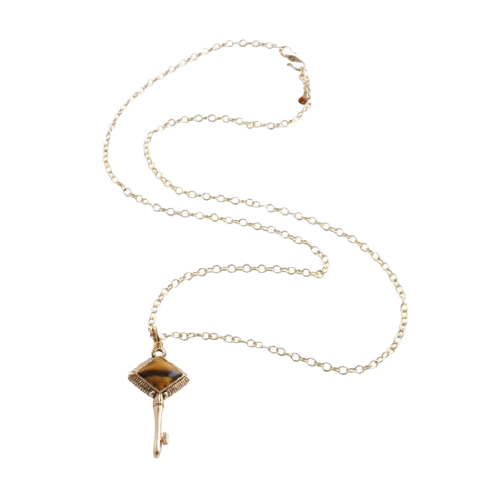 Barse Skeleton Key Necklace-Tiger Eye