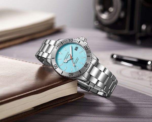 Aquatico Dolphin 39mm Automatic Dive Watch Bright Blue
