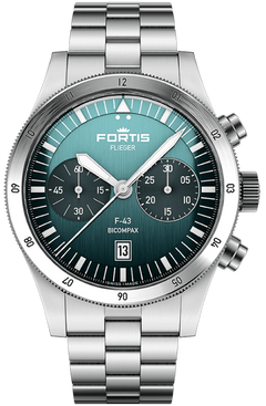 Fortis Flieger F-43 Bicompax Petrol - SeriousWatches.com