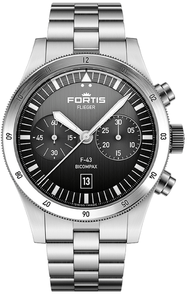 Fortis Flieger F-43 Bicompax Black - SeriousWatches.com