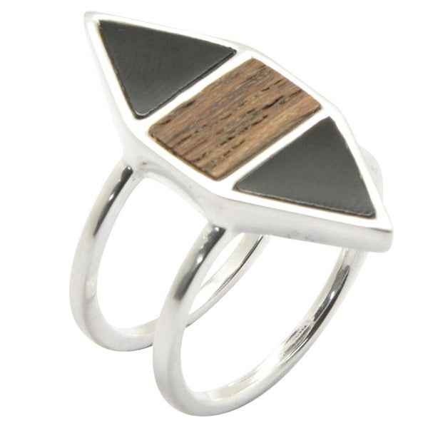 Barse Wood and Onyx Silver Ring