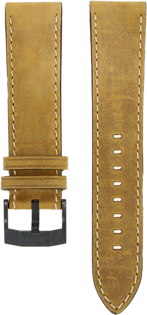 Alpina Light Brown Leather Strap 22mm DLC Clasp