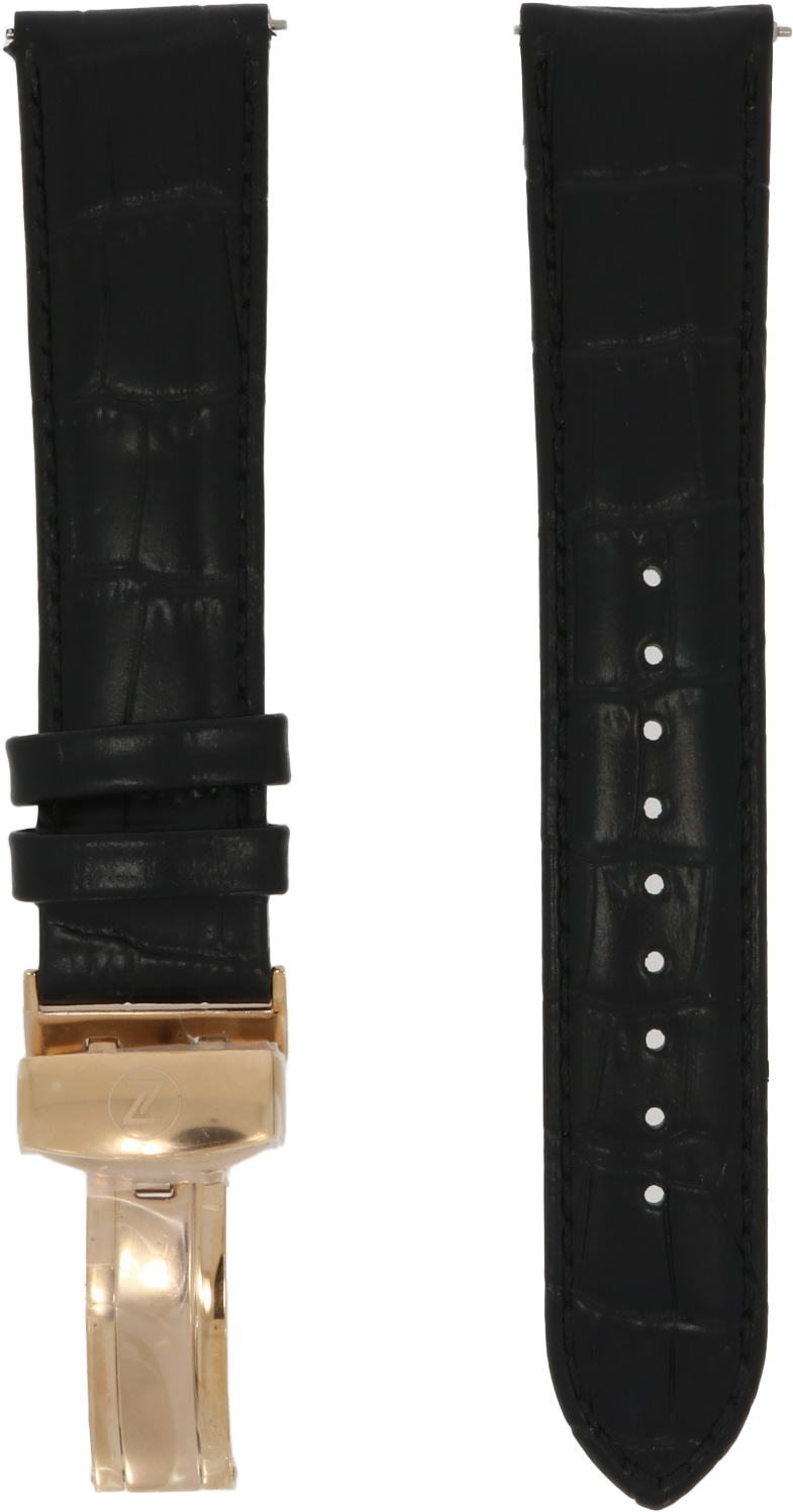 Zelos Black Leather Strap 20mm RGP Deployant Clasp