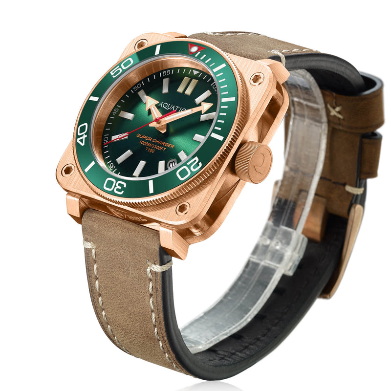 Aquatico Super Charger Bronze Green Ceramic Bezel SeriousWatches