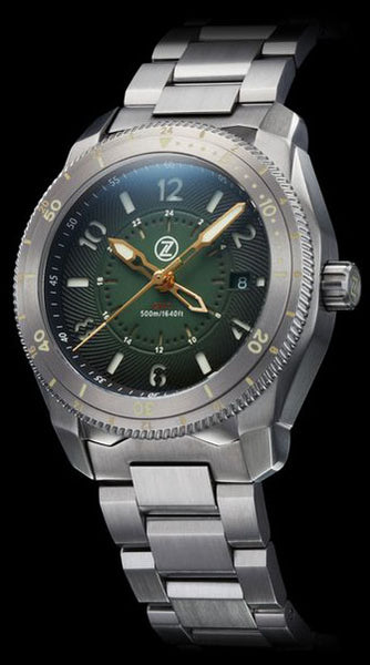 Zelos Thresher 500m GMT Hunter Green - SeriousWatches.com