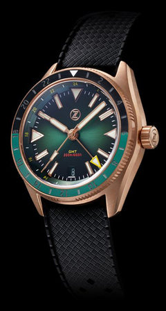 Zelos Horizons GMT Bronze Hunter Green - SeriousWatches.com