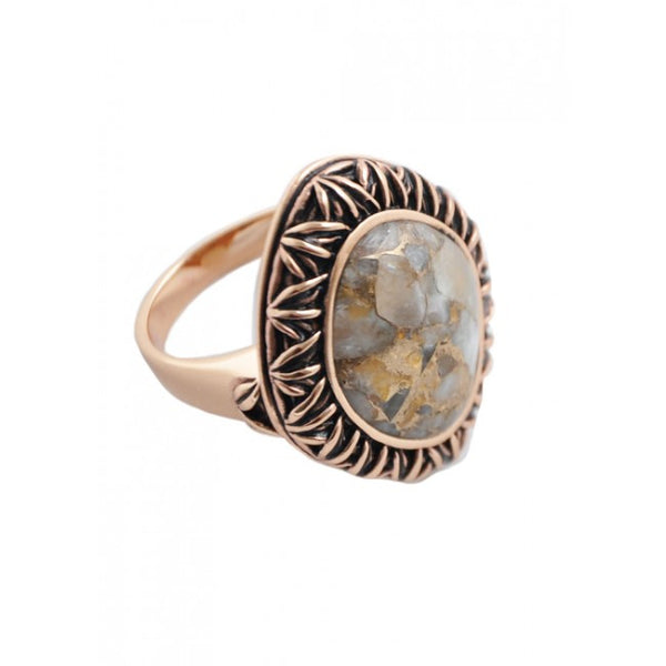 Barse Oval White Calcite Copper Ring