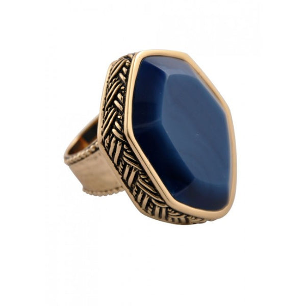 Barse Hammered Bronze Statement Ring - Blue Agate