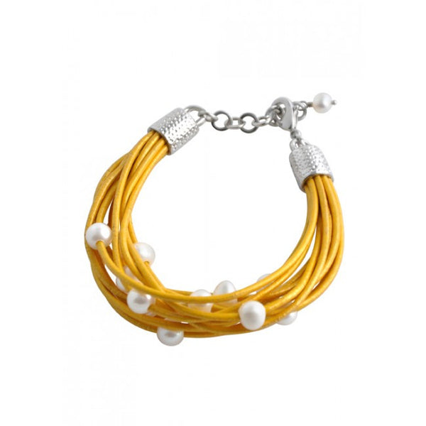 Barse Leather 'n' Pearls Good Times Bracelet-Yellow