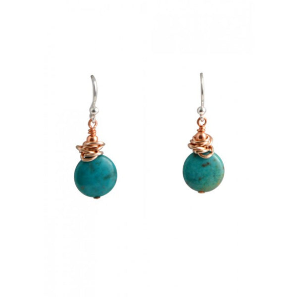 Barse Copper and Turquoise Disc Earring